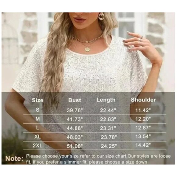 Sequin Tops Sparkly Glitter Blouse Sequined Short Sleeve Shirt Size L NWT - Picture 8 of 15